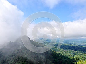 High mountain have clouds and fog, View from the mountain.