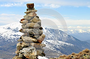 Stones lined up as a mark, OvÃÂinec peak, southern Kosovo photo