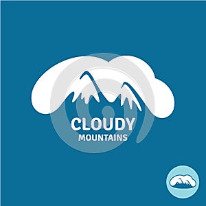 High mountain peaks in a cloud sky logo template