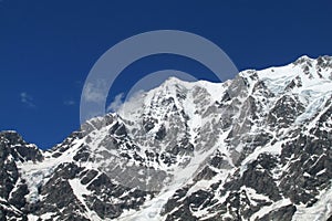 High mountain peaks covered with snow