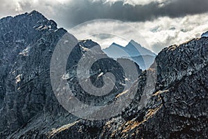 High mountain peaks. Tatra Mountains in Poland. View from Koscielec