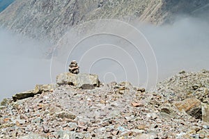 High mountain in Tian Shan, glacier and rocky peaks in Ala Archa