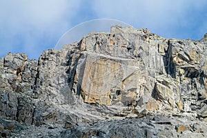 High mountain in Tian Shan, glacier and rocky peaks in Ala Archa