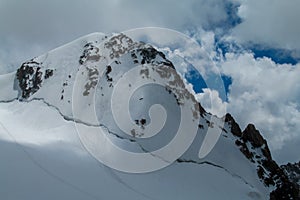 High mountain in Tian Shan, glacier and rocky peaks in Ala Archa