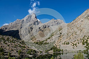 High mountain in Tian Shan, glacier and rocky peaks in Ala Archa