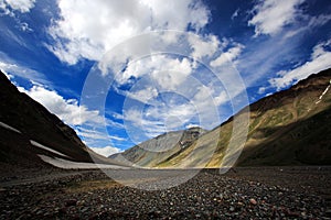 High mountain valley and rock field in Northern India