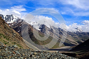 High mountain valley and rock field in Northern India