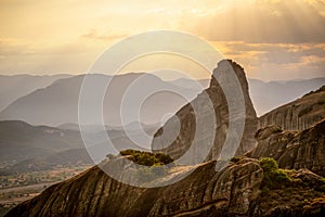 High mountains against a misty sky in Greece