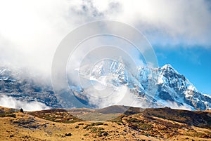 High mountains, covered by snow.