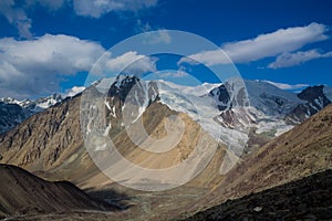 High mountains of Pamir, glacier snow and ice in highlands