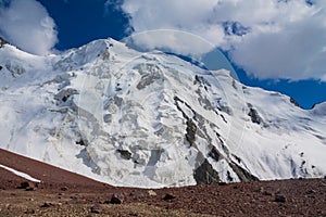 High mountains of Pamir, glacier snow and ice in highlands