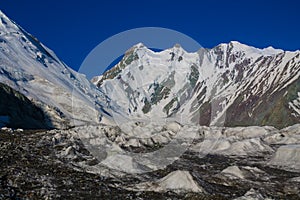 High mountains of Pamir, glacier snow and ice in highlands