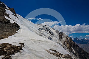 High mountains of Pamir, glacier snow and ice in highlands