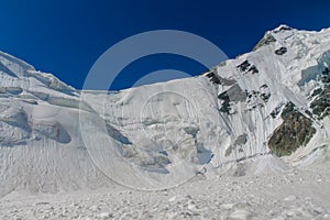 High mountains of Pamir, glacier snow and ice in highlands