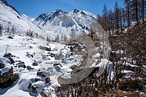 High mountains under snow in the winter