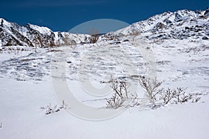 High mountains under snow in the winter