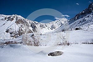 High mountains under snow in the winter