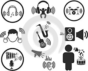 High noise level icon, High sound, loud sound noise black vector icon set.