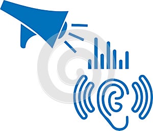 High noise level icon, High sound, loud sound noise blue vector icon.