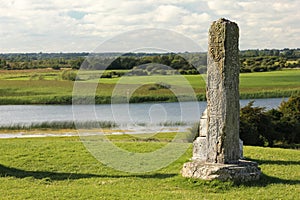 High North Cross and river shannon. Clonmacnoise. Ireland photo