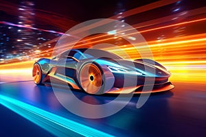 High-octane spectacle, Futuristic sports car zooms with mesmerizing light trails
