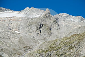 High peak with glacier in the Zillertal alps during summer in South Tyrol