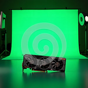 High performance graphics card in studio lighting setup