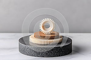 High performance polymer gears in motion, showcasing strength and versatility in modern materials, Generated AI photo