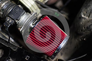 High performance red air filter of sport car