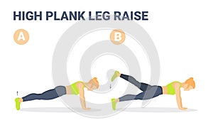 High Plank Leg Raise exercise woman colorful cartoon vector illustration concept
