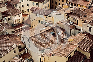 High point view on cityscape of historical Florence with tile roofs, Italy. Tuscany area with historical houses