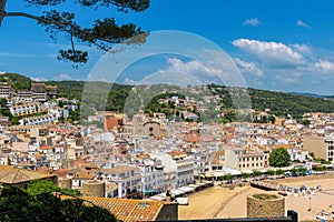 High point view to cityscape of mediterranean coastal town Tossa de Mar, Costa Brava, Catalonia, Spain