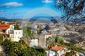 High point view to the village Pissouri and mountains.