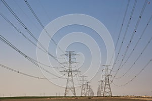 High Power Electric transmission grid lines in the desert.Dammam -Saudi Arabia