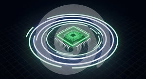 Futuristic Central Processing Unit Glowing in Green Neon Light for IT and Data Infrastructure Concepts