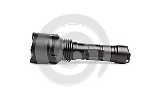 High-powered flashlight body made of aluminum  isolated on white background