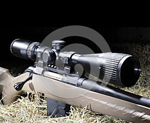 High powered riflescope on a bolt action rifle