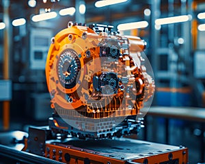 High Precision Automotive Engine on Assembly Line in Industrial Manufacturing Factory