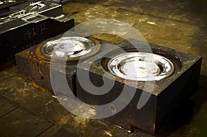 High precision die mold for casting automotive parts with iron and metal steel in the industrial factory. Blacksmith stamp, press