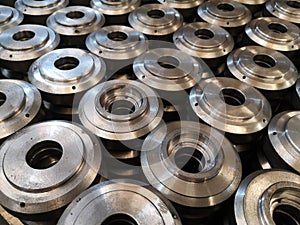 High precision steel part by CNC lathe machine process at factory industry.