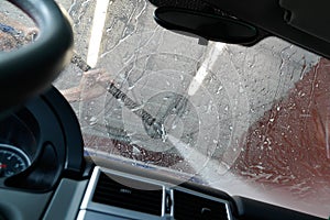 High pressure car wash interior view