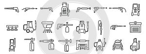 High pressure washer icons set outline vector. Car wash foam