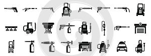 High pressure washer icons set simple vector. Car wash foam