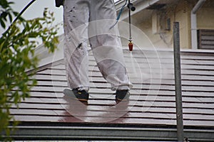 High-pressure washing of roof