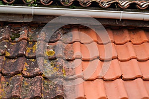 High pressure water cleaner tile after and before industrial roof cleaning