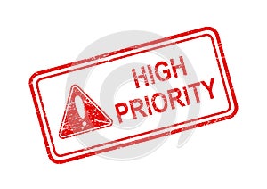 High Priority Rubber Stamp. Red Wet Ink.