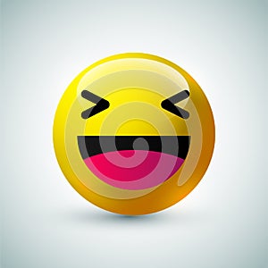 High quality 3d vector round yellow cartoon bubble emoticons for social media chat comment reactions, icon template face laughter