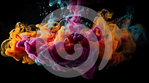 High quality abstract colourful smoke on a dark background, Generative AI