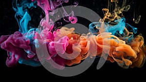 High quality abstract colourful smoke on a dark background, Generative AI