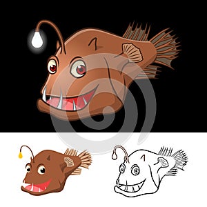 High Quality Anglerfish Cartoon Character Include Flat Design and Line Art Version photo